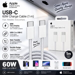 USB-C to USB-C 60W Charge Cable – 1m